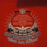 Red t-shirt featuring the 2012 NW Region Short Course Age Group Championships Team logo, list of individual and relay qualifiers, and "Things Have Changed" at the bottom—crafted with quality screen printing by Screen Printing Mania. Rain City West