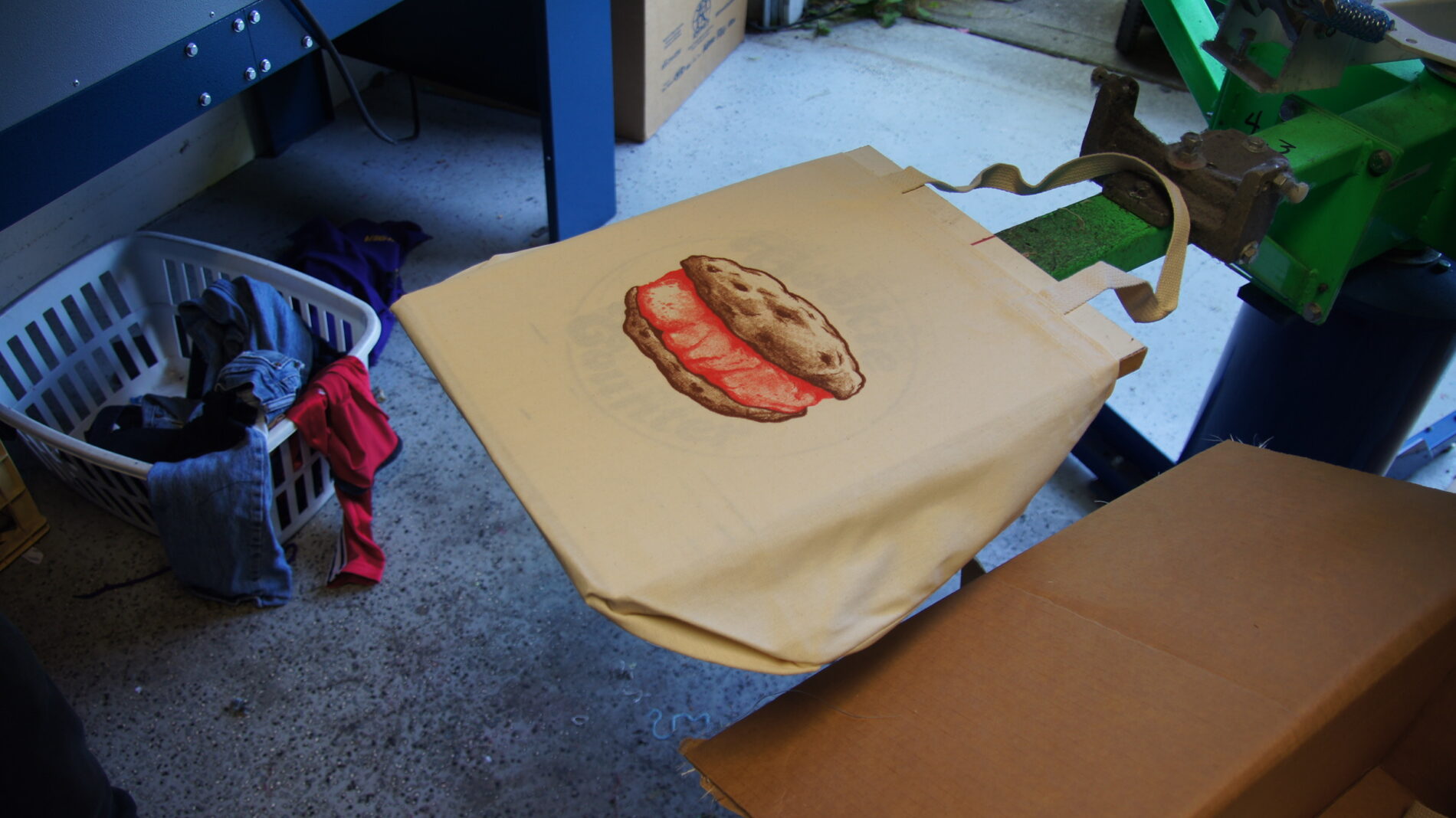 Screen printed ice cream sandwich on tote bags