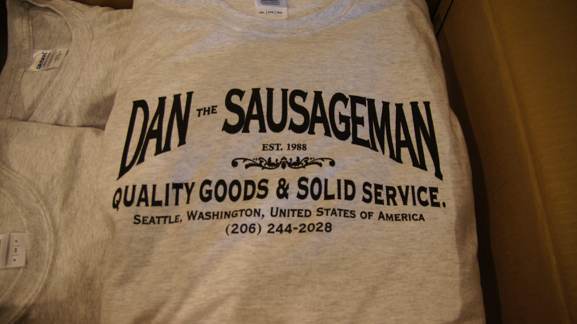 1-color screen printed t-shirt for Dan the Sausage May.