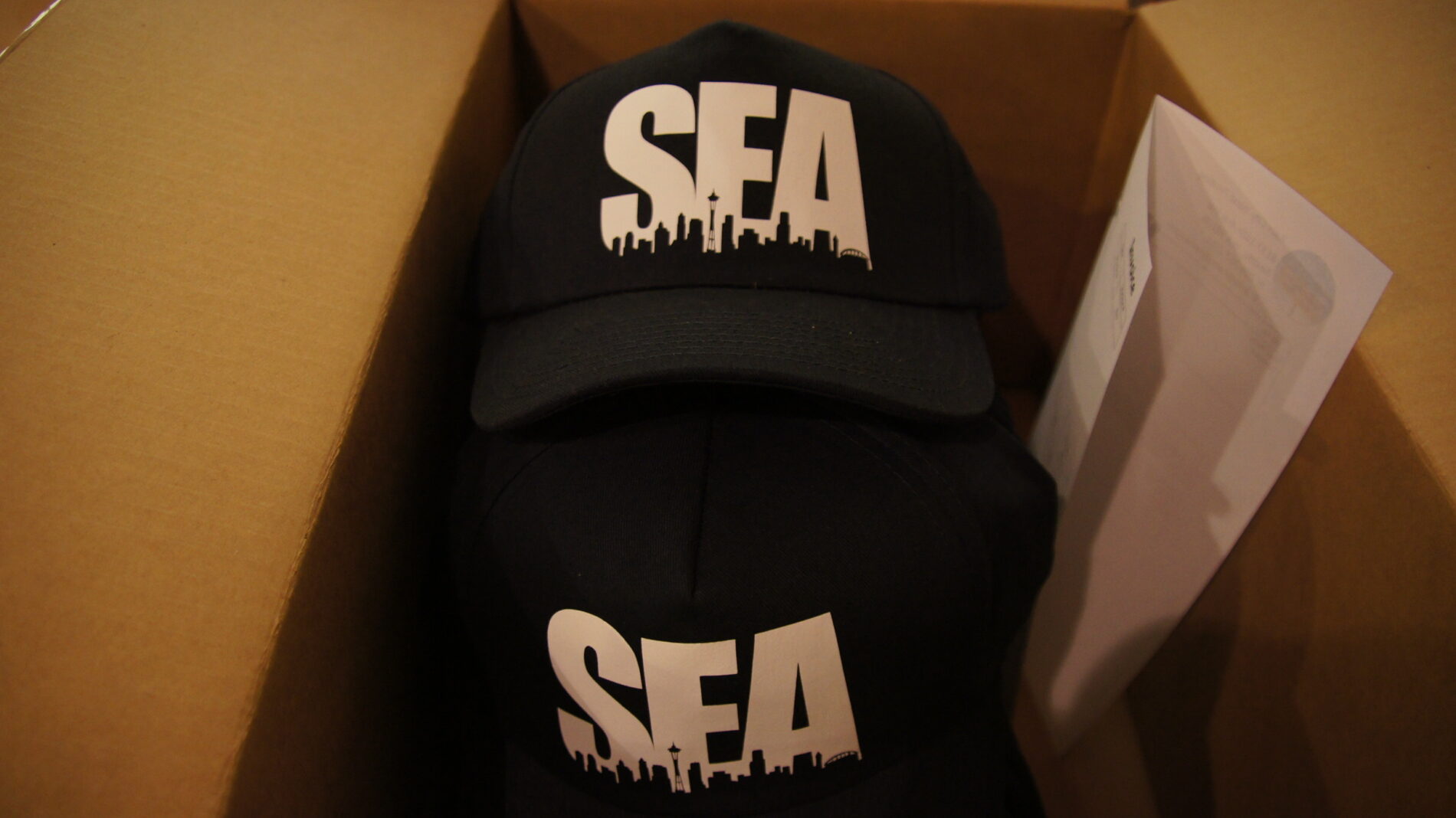 SEA vinyl transfer on trucker snapbacks.