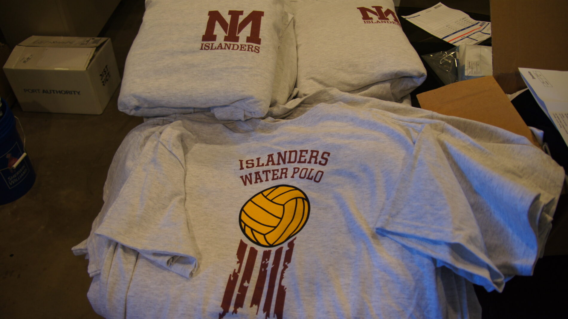 Mercer Island Water Polo 2-color screen printed shirt.