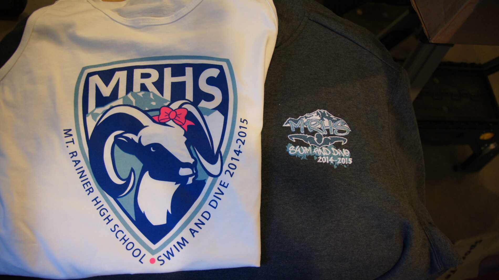 Screen printed and embroidered gear for the Lady Rams of Mount Rainer High School.