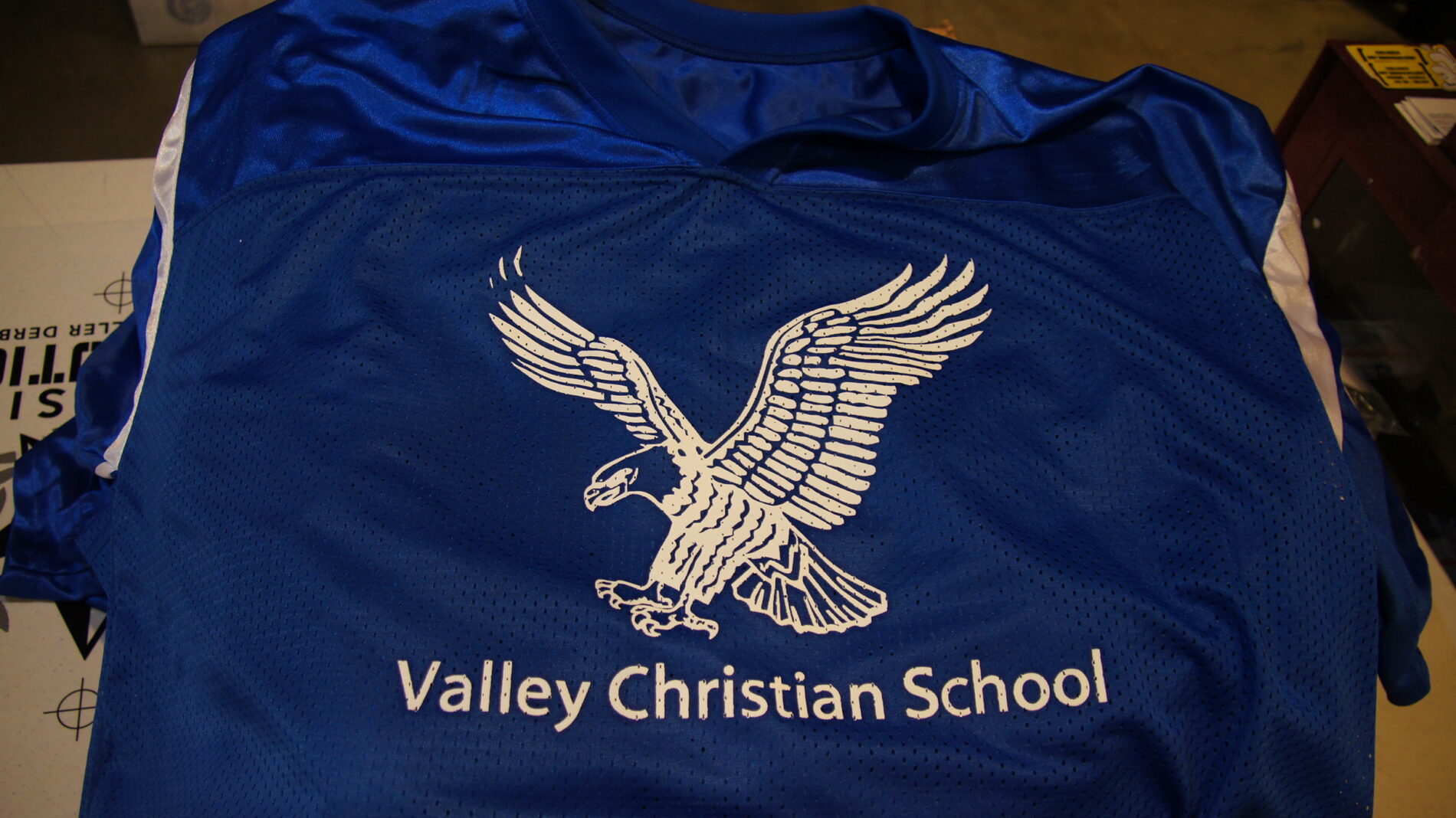 Screen printed jersey for Valley Christian School.