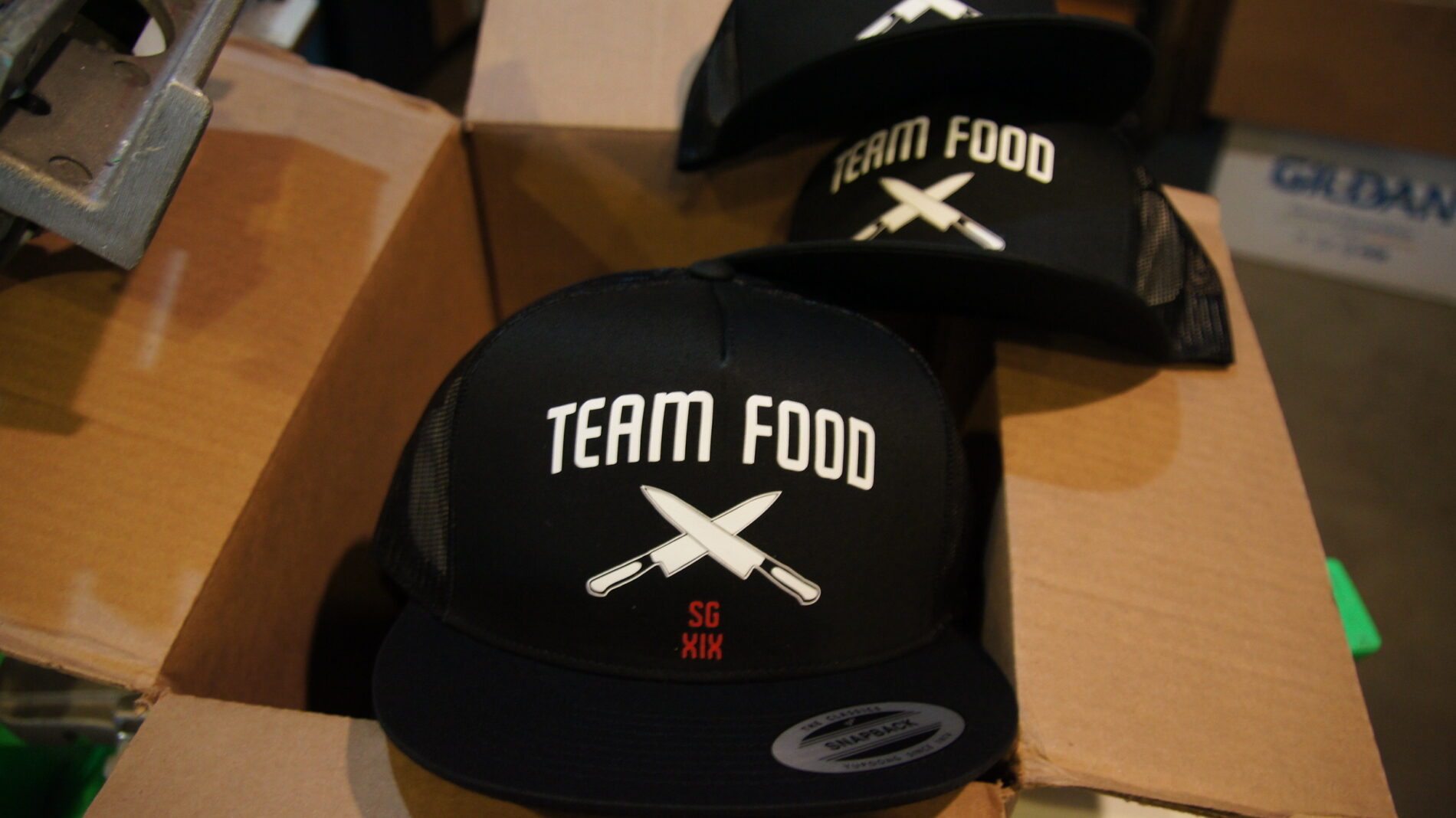 Custom hats for annual get together and dance party. Go Team Food!