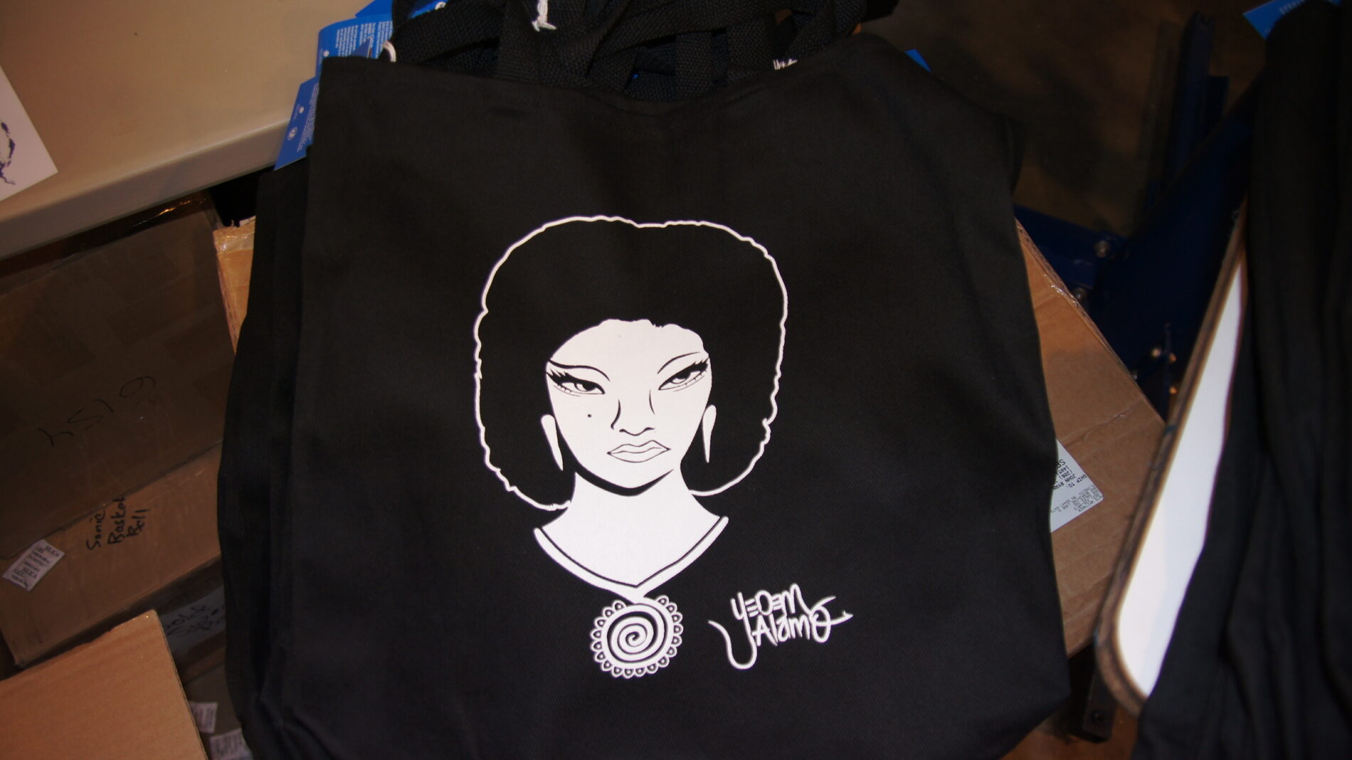Original art screen printed on to a tote bag - 1-color screen printing