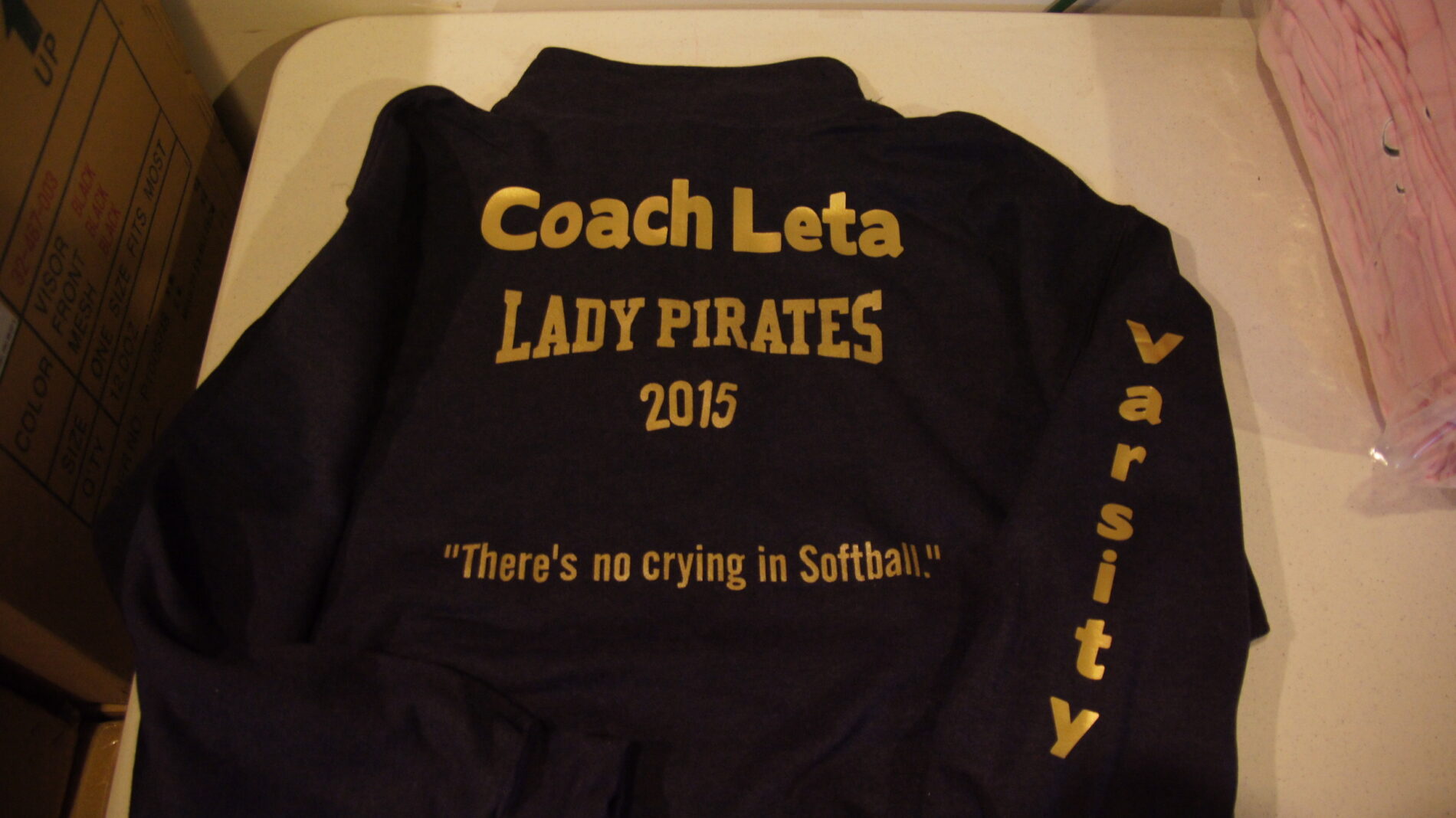 "There's no crying in Softball!" screen printed Varsity jackets.