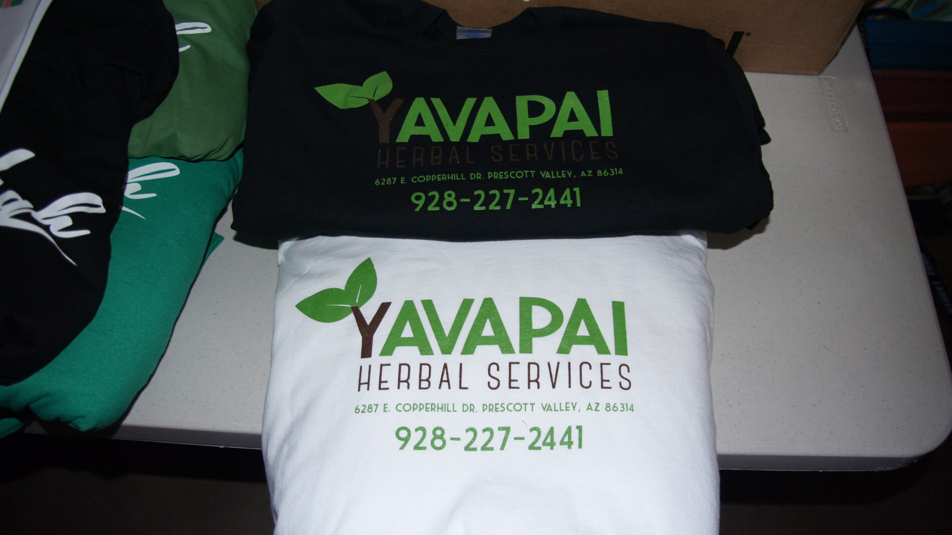 2-color screen printed t-shirts for Yavapai Herbal Services in black and white t-shirts. 