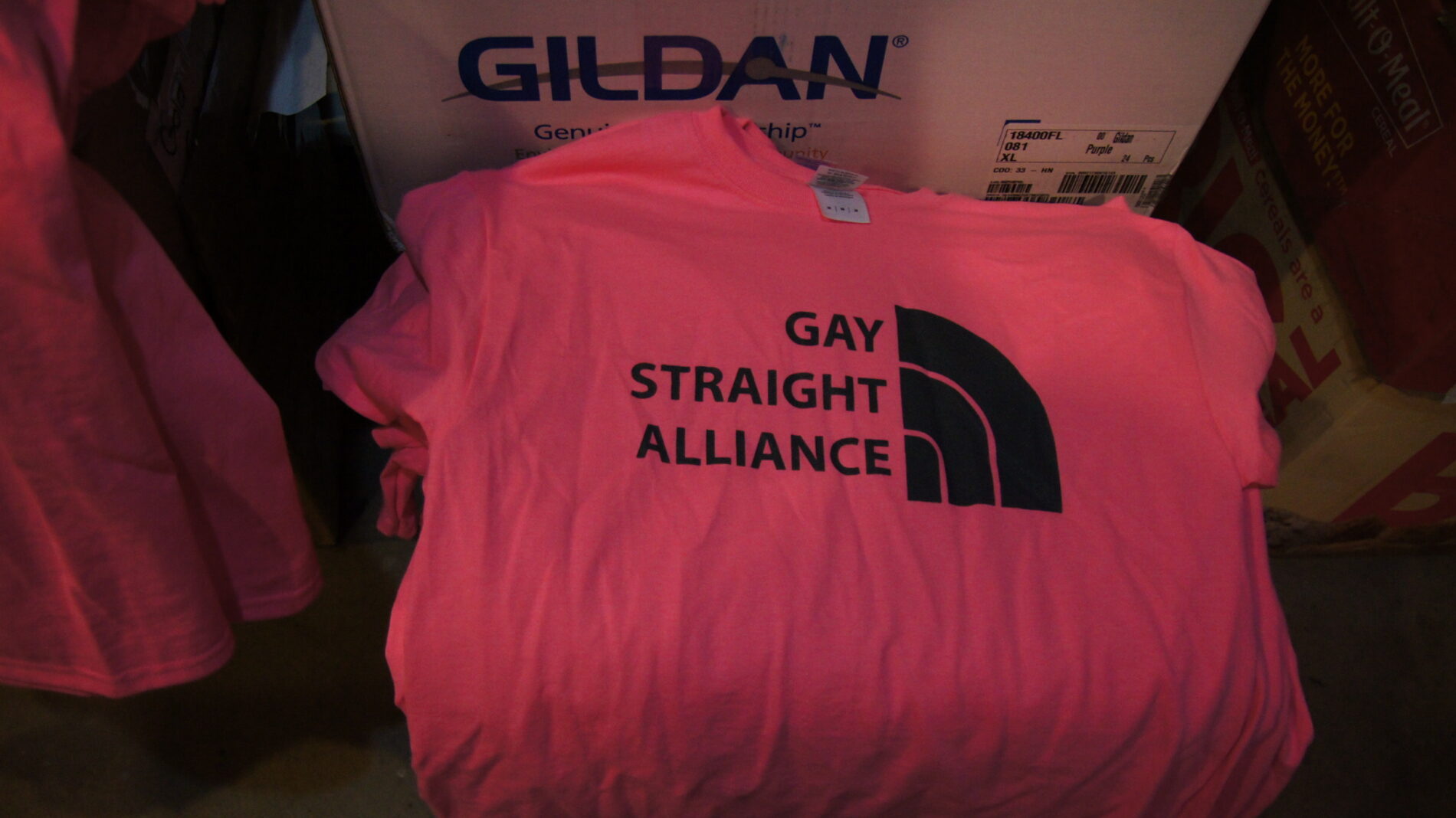 Pink screen printed t-shirt for Gay Straight Alliance