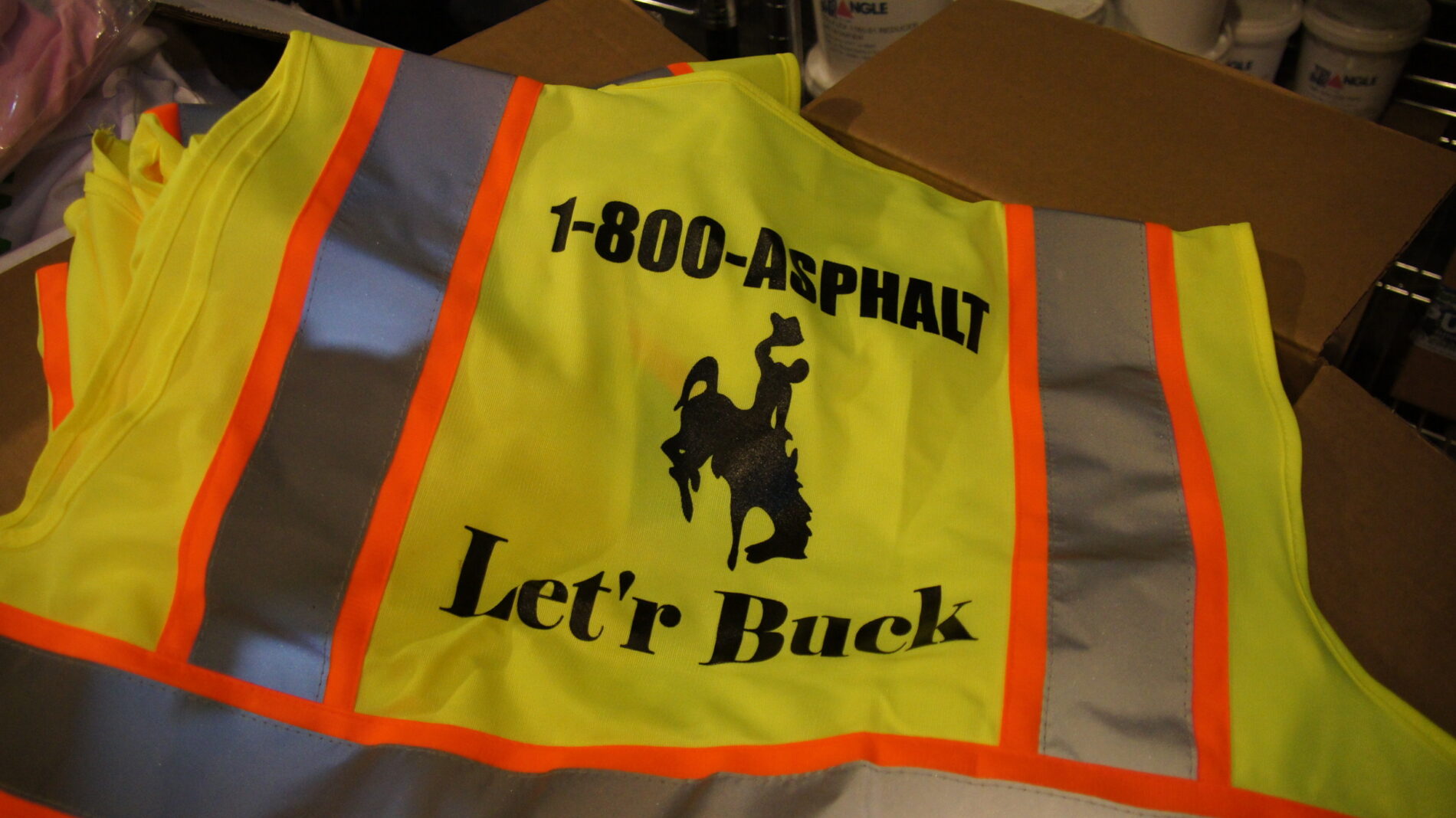 Screen printed reflective vests. Let'r Buck!