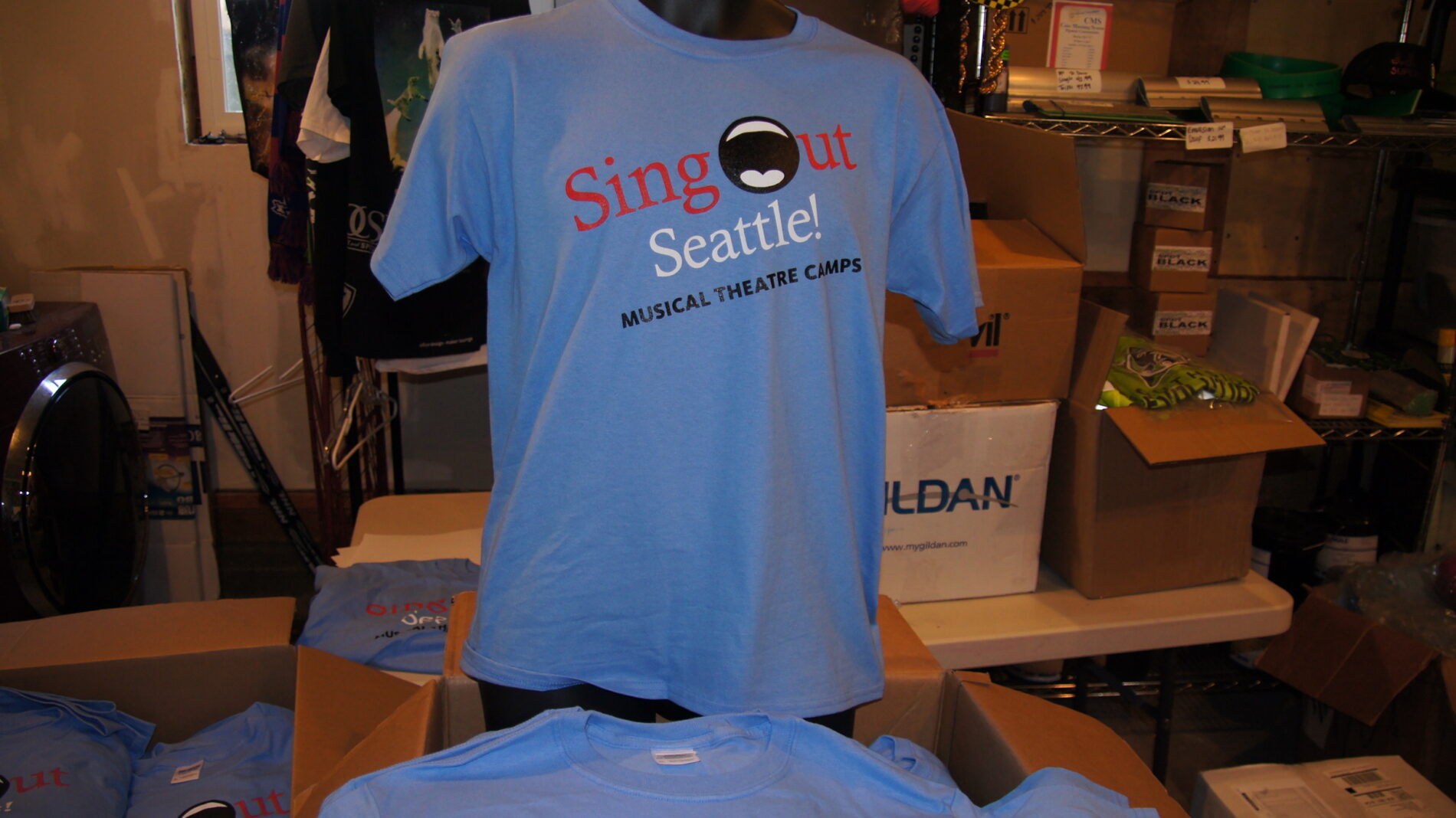 Three color screen printed t-shirts for Sing Out Seattle!
