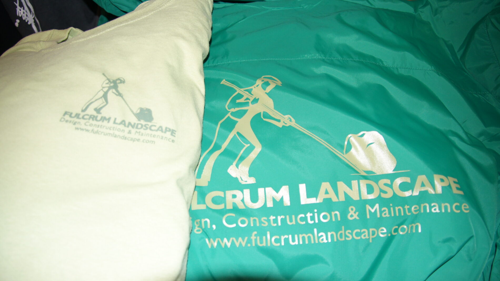 Screen printed t-shirts and rain jackets.