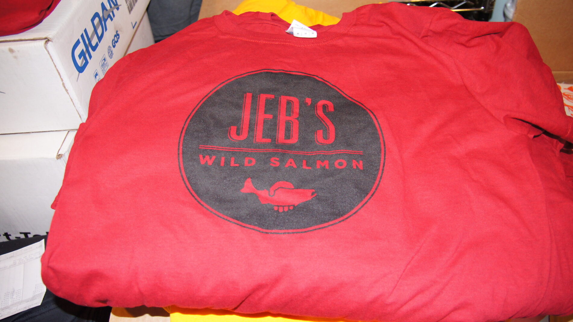 Screen printed t-shirts for Jeb Wild Salmon.
