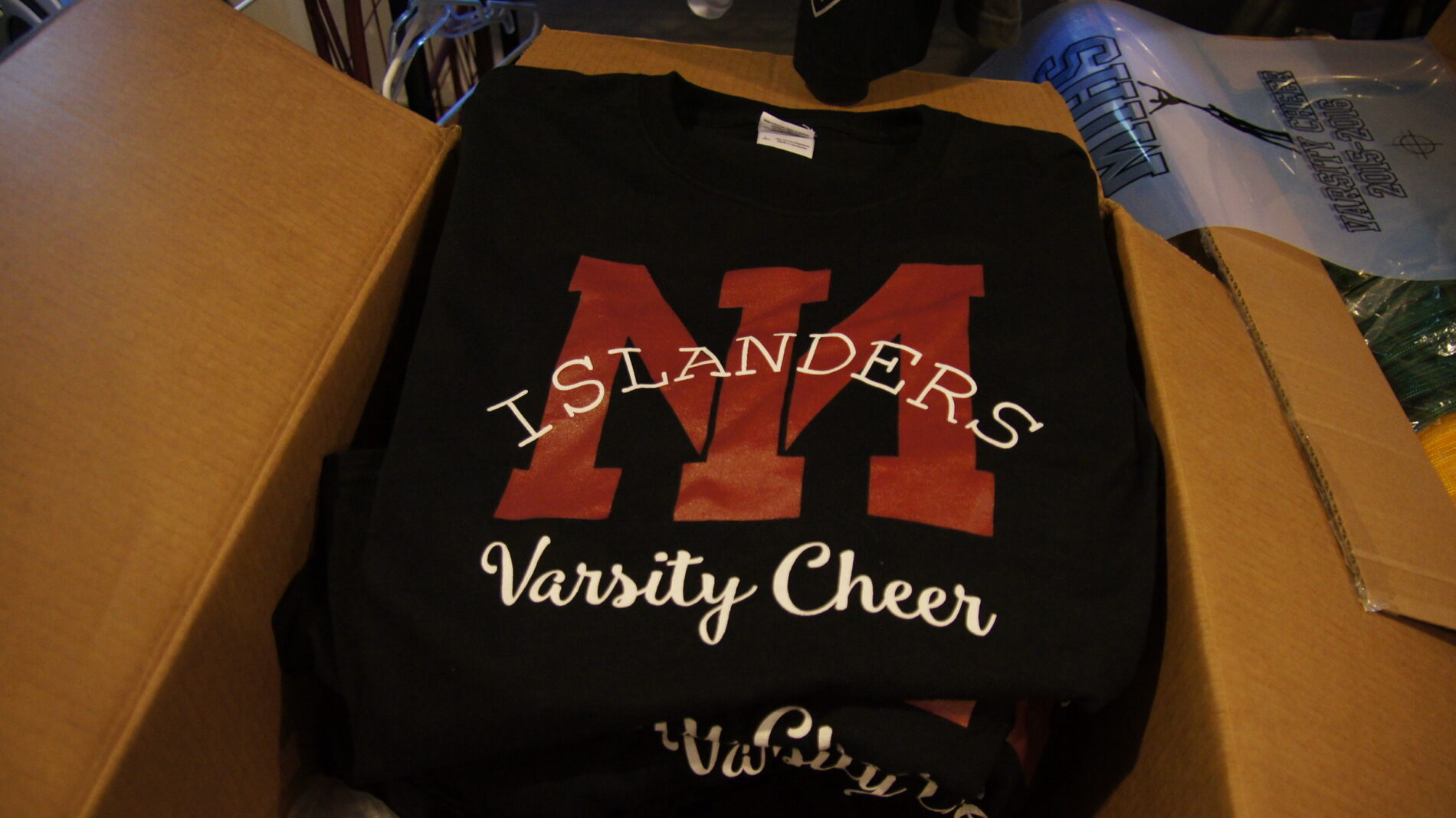 Two color screen printed t-shirt for MI Varsity Cheer. 