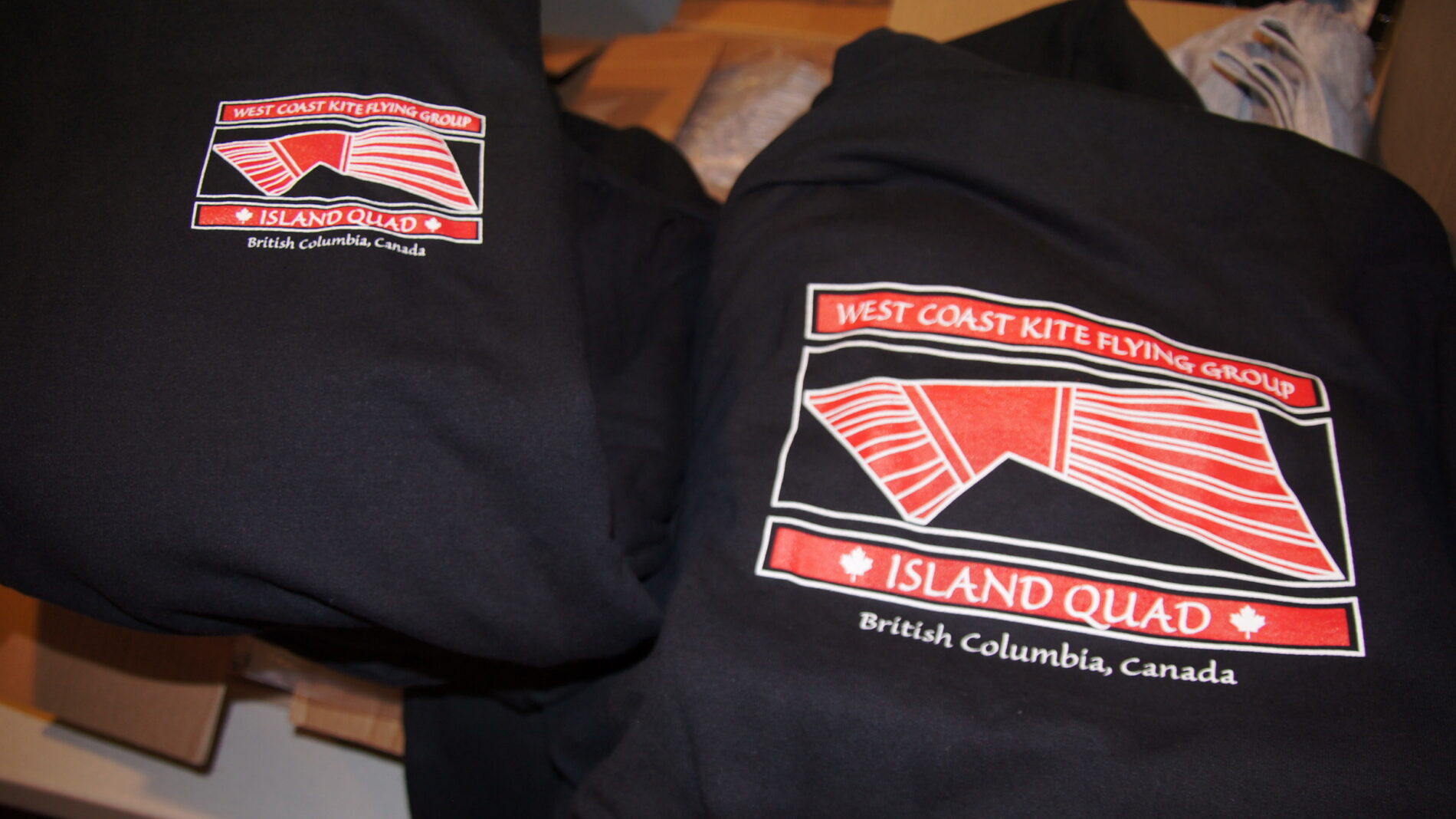 Screen printed t-shirts for Island Quad West Coast Kite Flying Group. 