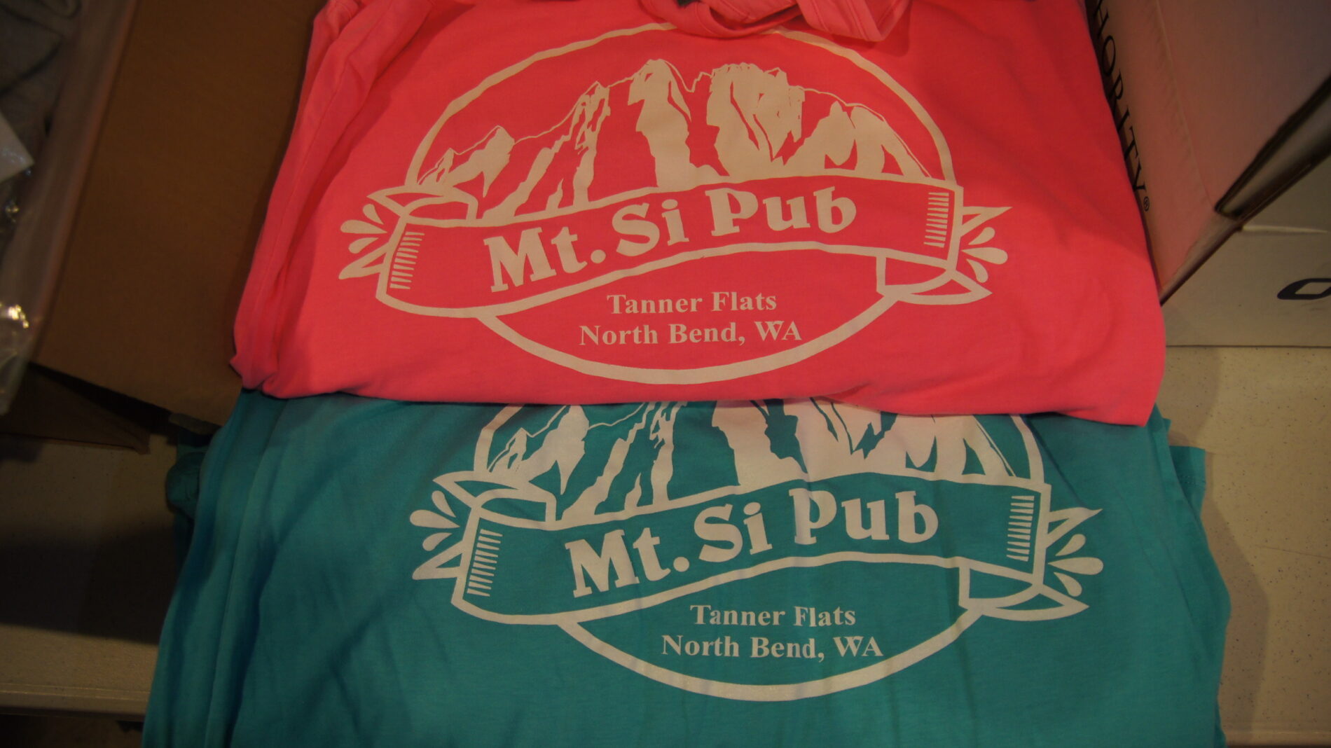Colorful screen printed t-shirts for Mt. Si Pub in North Bend, WA.