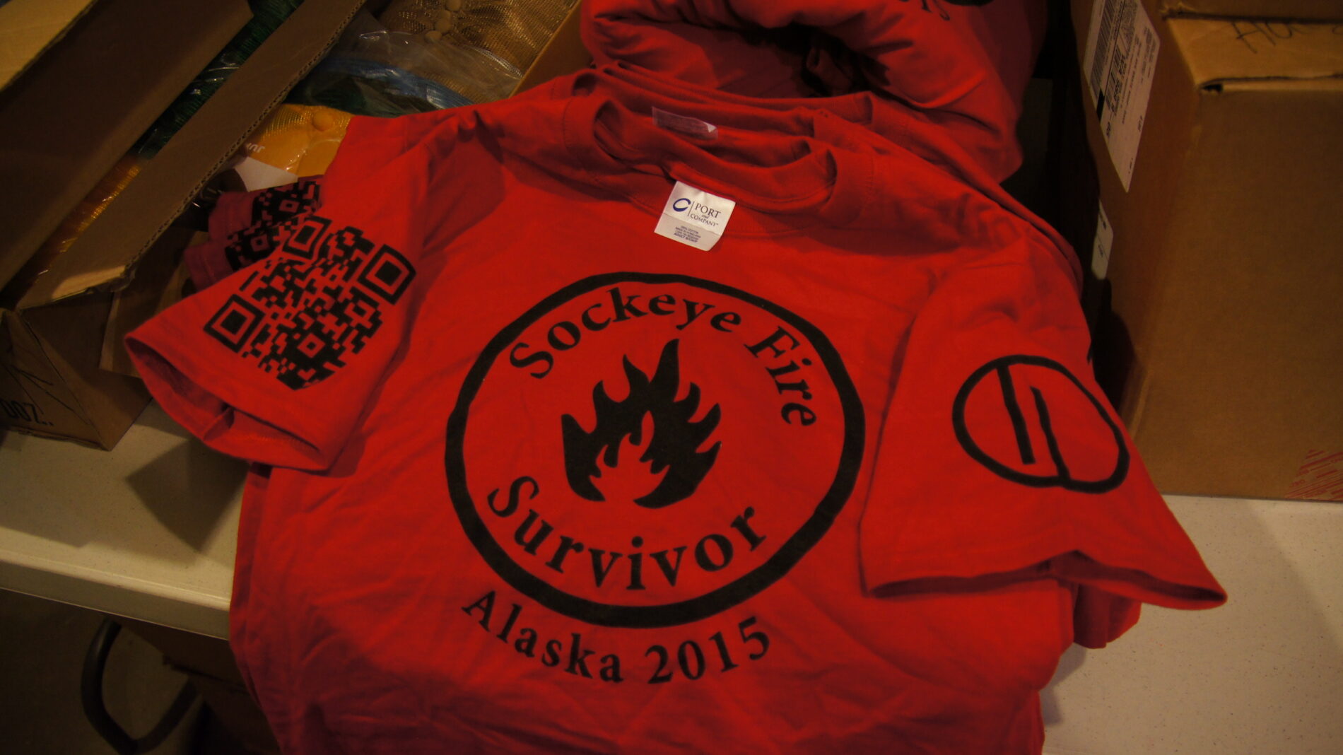 Screen printed t-shirts for Sockeye Fire Survivors.