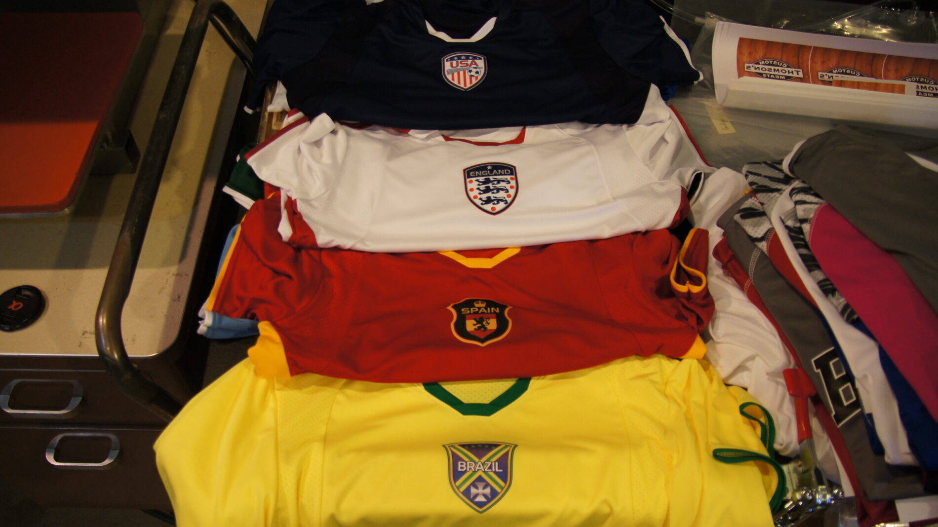 Custom heat transfers for a photo shoot for High Five Sportswear.