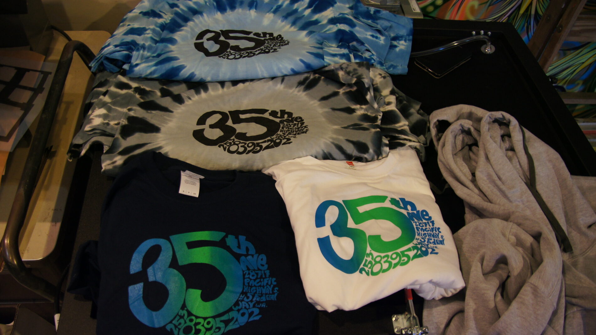 Amazing screen printing using a split fountain technique for 35th.