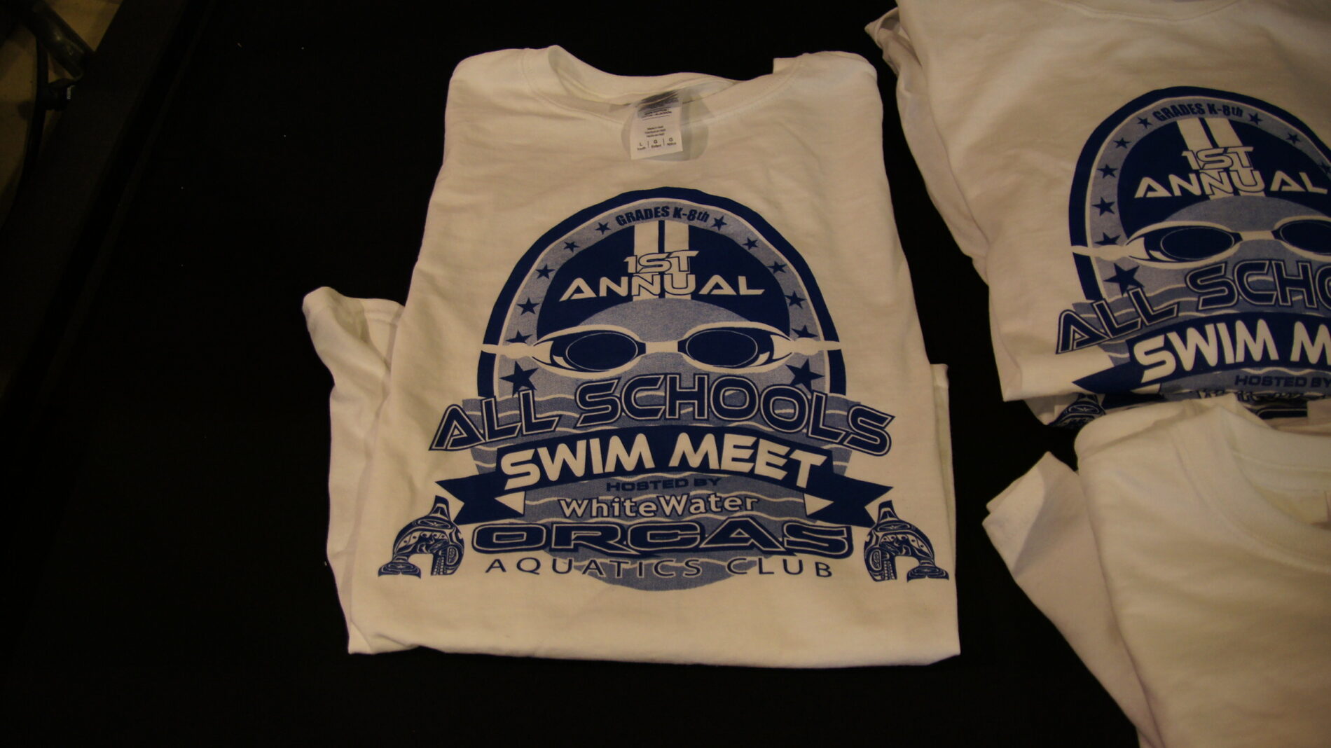 Screen printed t-shirts to celebrate White Water Aquatics Club's first annual All Schools Swim Meet.