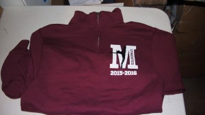 2-color screen printed quarter zip sweatshirts for Mercer Island Gymnastics.