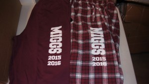 1-color screen print on sweatpants and pajama pants.