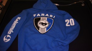 Four color screen printed Farasi soccer hoodies.