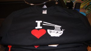 Two color screen printed t-shirt for I Love Ramen