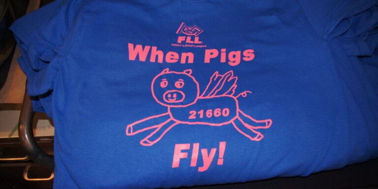 1-color screen printed royal blue t-shirts for team When Pigs Fly.