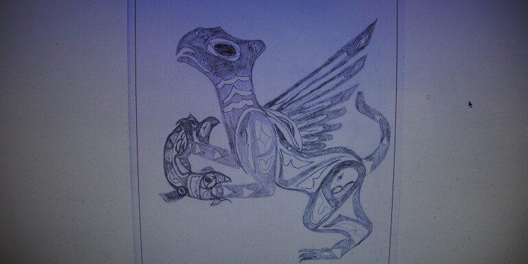 Photo of a Griffin pencil drawing.