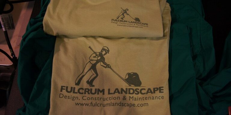 Screen printed gear for Fulcrum Landscaping