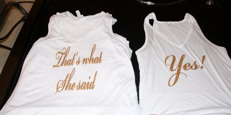 Glitterly, golden bachelorette tanks!