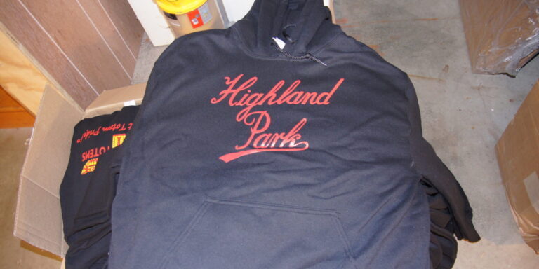 Highland Park Neighborhoodies screen printed for this weekend's holiday craft fair.
