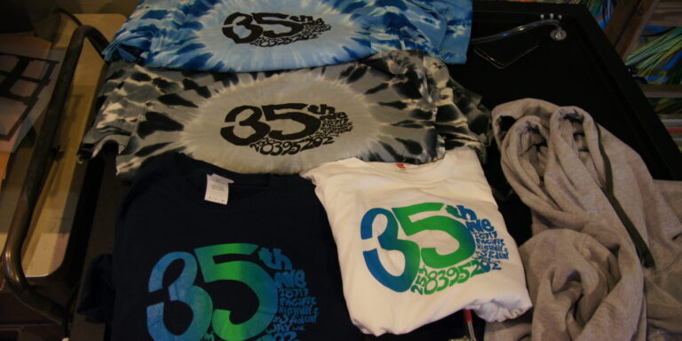 Amazing screen printing using a split fountain technique for 35th.