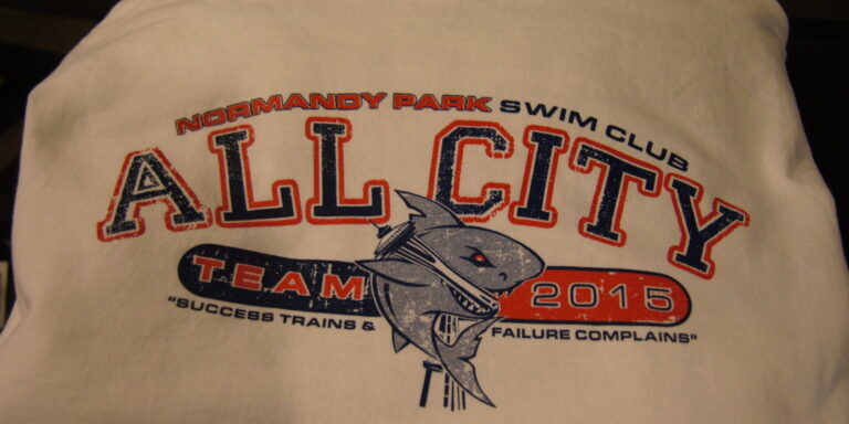 Two color screen printed t-shirts for Normandy Park's swim team.